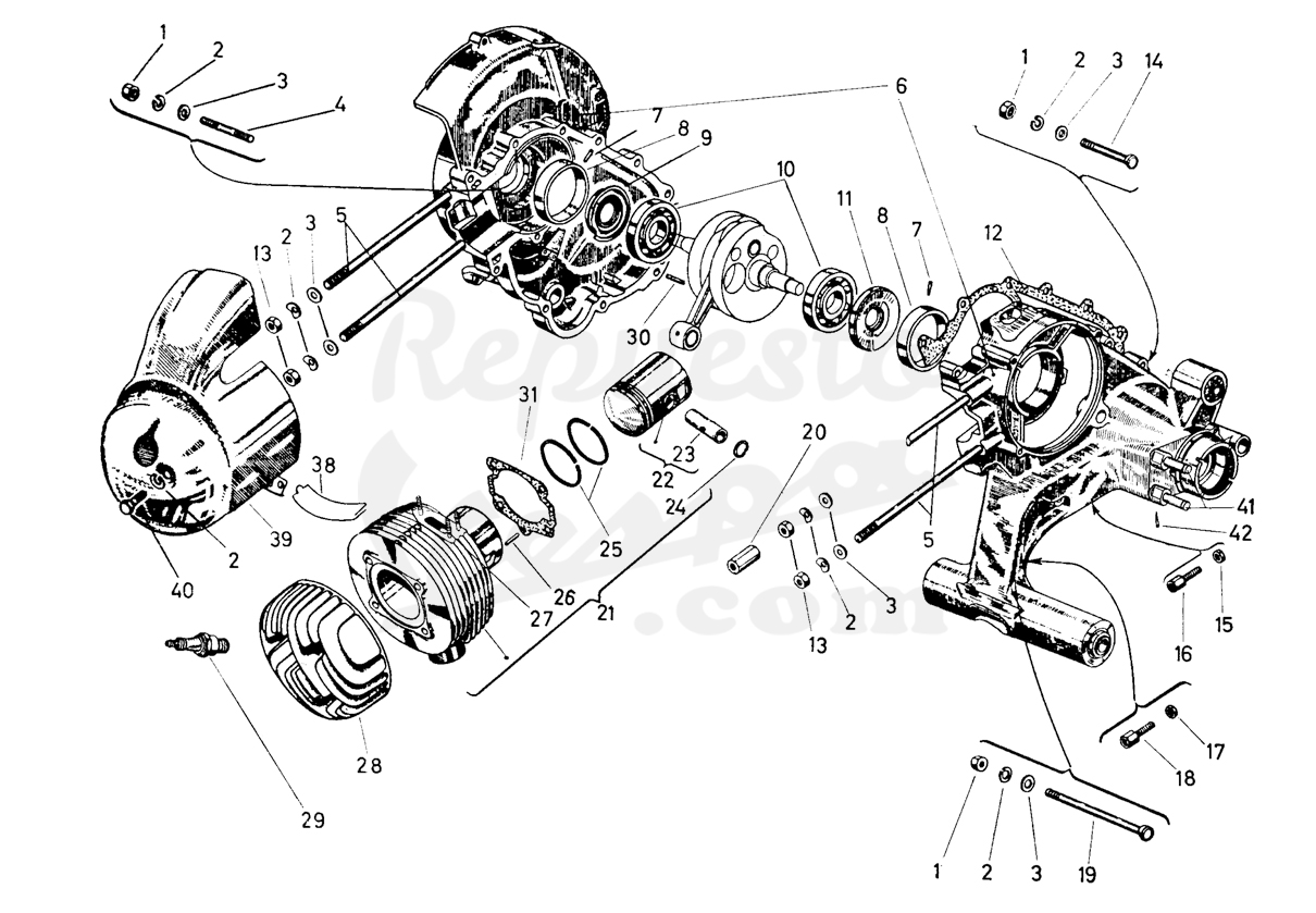 DESPIECE VESPA 125S 1959 CHASIS VTT MOTOR V60MS LÁMINA 1 CÁRTER - CILINDRO