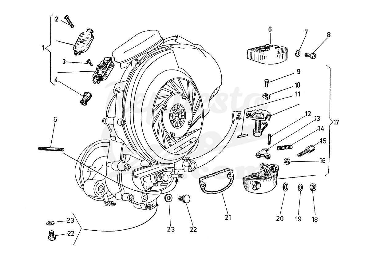 DESPIECE VESPA 150S 1961 CHASIS VTT MOTOR V201M LÁMINA 7 CAJA CONEXIONES MOTOR - SELECTOR - TORNILLOS ACEITE CARTER