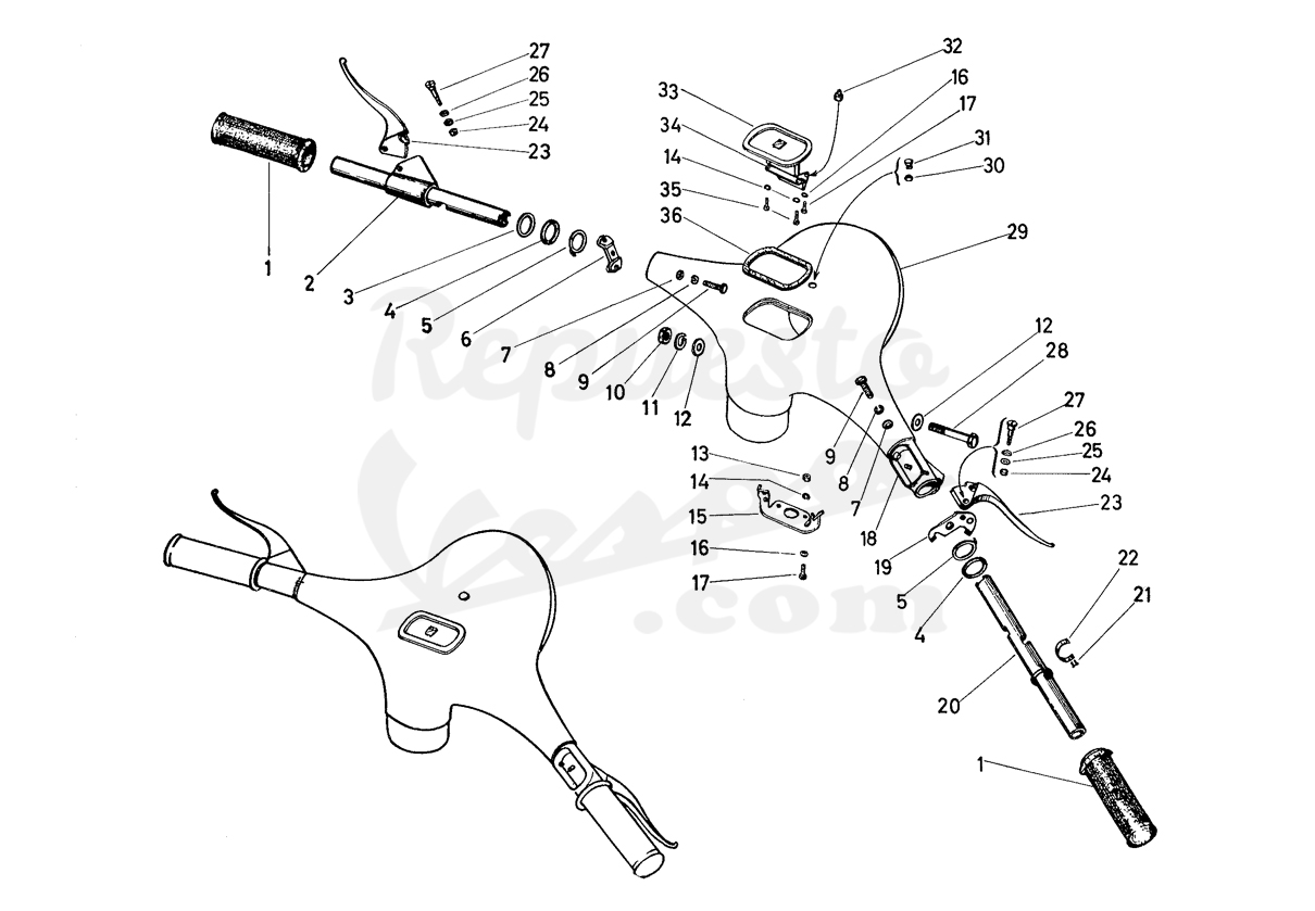 DESPIECE VESPA 125N 1959 CHASIS VT MOTOR V60M LÁMINA 12 - MANILLAR