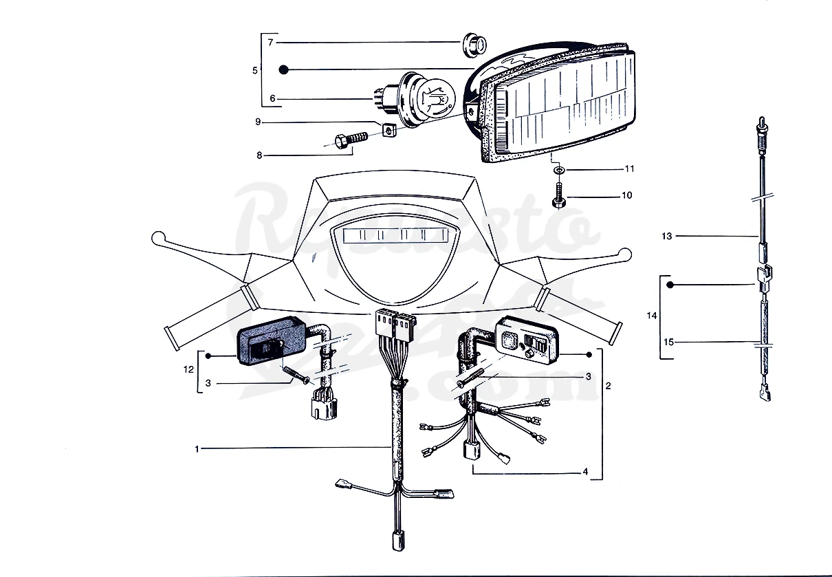 DESPIECE VESPA PX125 T5 ELESTART 1987 CHASIS 108C MOTOR 108M LÁMINA 16 - GRUPO ELÉCTRICO - MANILLAR DESPIECE VESPA PX125 T5 ELESTART 1987 CHASIS 108C MOTOR 108M LÁMINA 16 - GRUPO ELÉCTRICO - MANILLAR