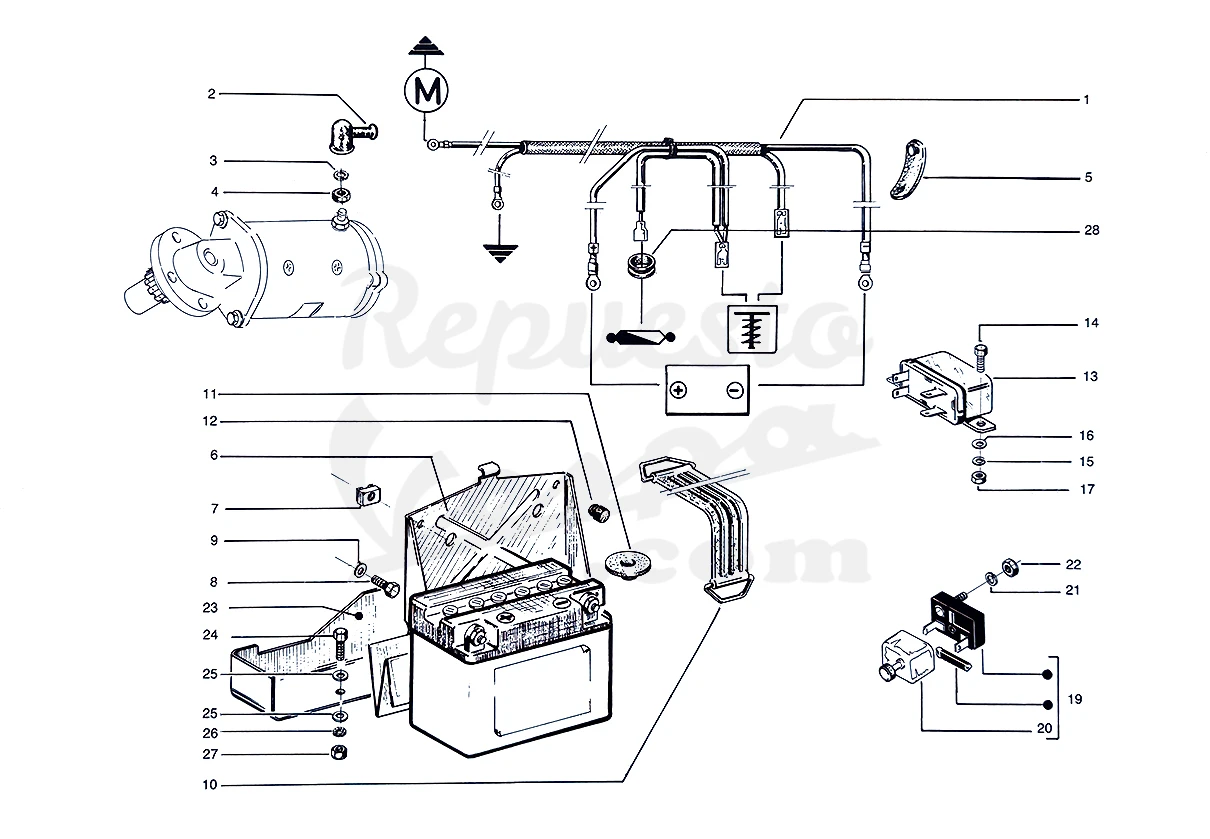 DESPIECE VESPA PX125 T5 ELESTART 1987 CHASIS 108C MOTOR 108M LÁMINA 17 - GRUPO ELÉCTRICO - ARRANQUE - BATERÍA DESPIECE VESPA PX125 T5 ELESTART 1987 CHASIS 108C MOTOR 108M LÁMINA 17 - GRUPO ELÉCTRICO - ARRANQUE - BATERÍA
