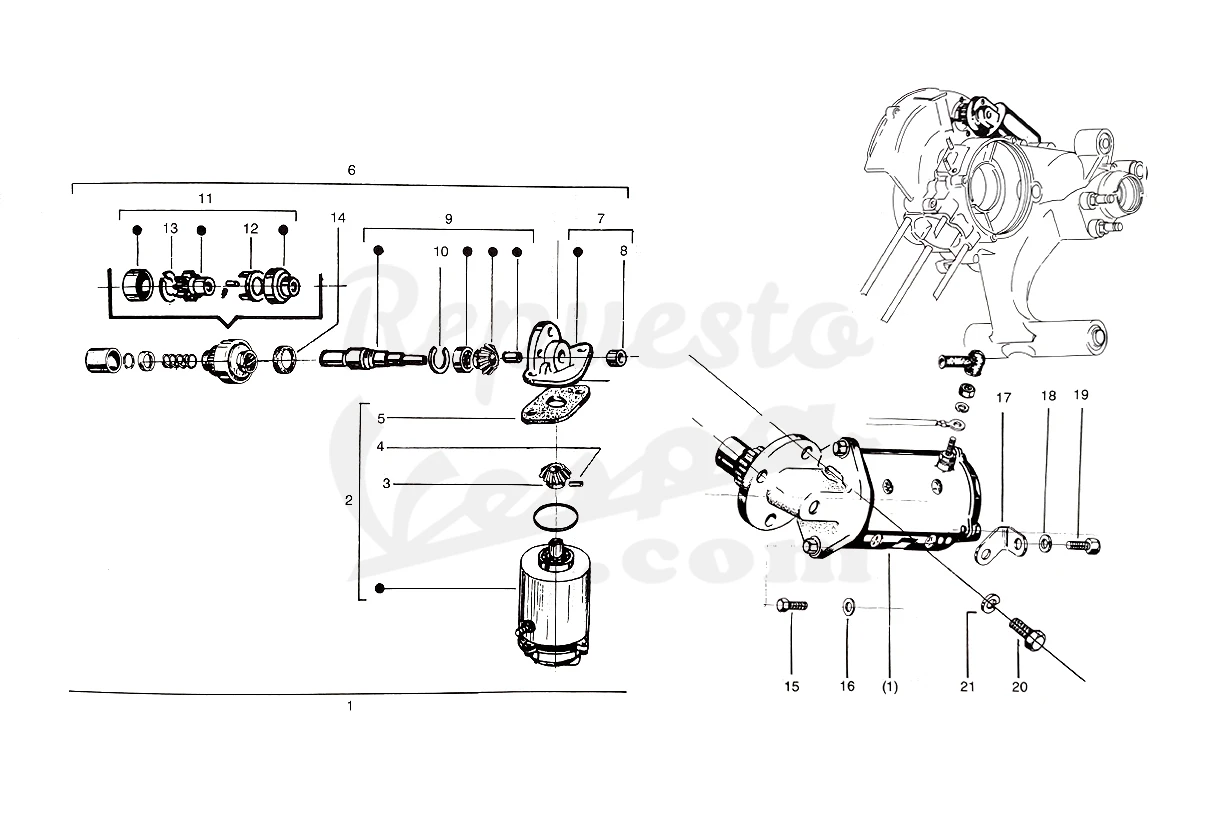 DESPIECE VESPA PX125 T5 ELESTART 1987 CHASIS 108C MOTOR 108M LÁMINA 6 - MOTOR DE ARRANQUE DESPIECE VESPA PX125 T5 ELESTART 1987 CHASIS 108C MOTOR 108M LÁMINA 6 - MOTOR DE ARRANQUE