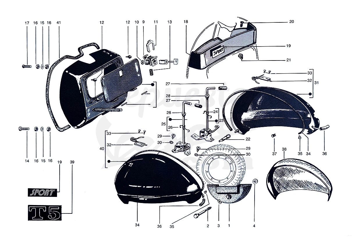 DESPIECE VESPA PX125 T5 ELESTART 1987 CHASIS 108C MOTOR 108M LÁMINA 8 - COFANOS - CIERRE COFANOS - GUANTERA DESPIECE VESPA PX125 T5 ELESTART 1987 CHASIS 108C MOTOR 108M LÁMINA 8 - COFANOS - CIERRE COFANOS - GUANTERA