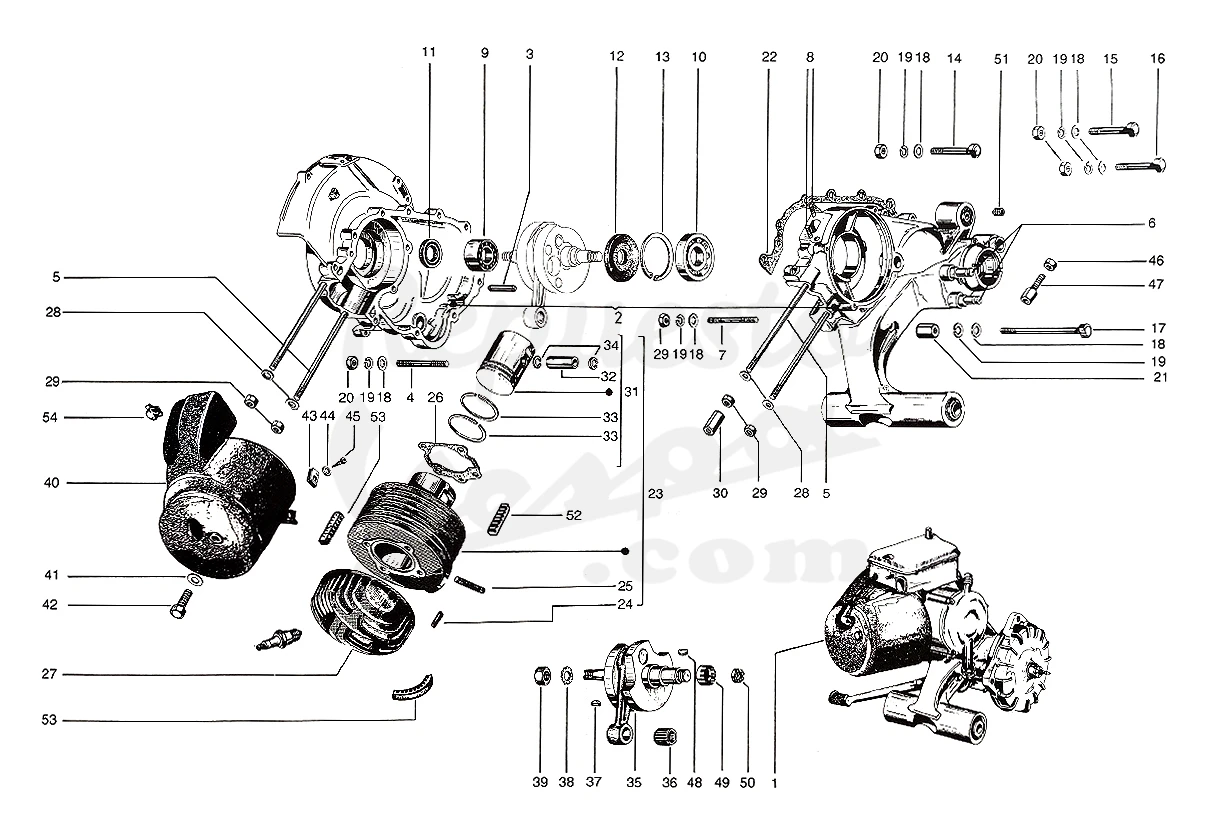 DESPIECE VESPA PX125 T5 SPORT 1987 CHASIS 98C MOTOR 98M LÁMINA 1 - CÁRTER - CILINDRO DESPIECE VESPA PX125 T5 SPORT 1987 CHASIS 98C MOTOR 98M LÁMINA 1 - CÁRTER - CILINDRO