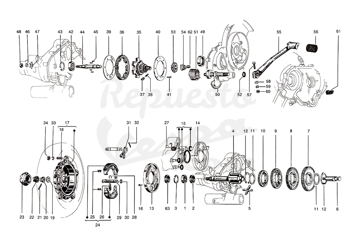 DESPIECE VESPA PX125 T5 SPORT 1987 CHASIS 98C MOTOR 98M LÁMINA 3 - ARRANQUE - CAMBIO - FRENO TRASERO DESPIECE VESPA PX125 T5 SPORT 1987 CHASIS 98C MOTOR 98M LÁMINA 3 - ARRANQUE - CAMBIO - FRENO TRASERO