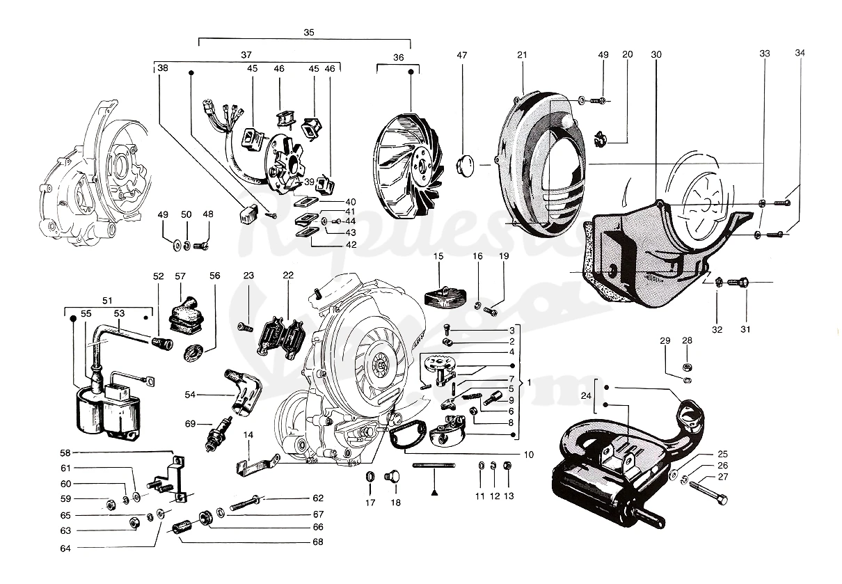 DESPIECE VESPA PX125 T5 SPORT 1987 CHASIS 98C MOTOR 98M LÁMINA 4 - ENCENDIDO - ESCAPE - CAJA CONEXIONES - CUBRE CARTER - SELECTOR DESPIECE VESPA PX125 T5 SPORT 1987 CHASIS 98C MOTOR 98M LÁMINA 4 - ENCENDIDO - ESCAPE - CAJA CONEXIONES - CUBRE CARTER - SELECTOR