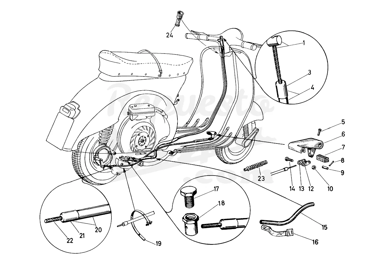 DESPIECE VESPA 125N 1953 CHASIS VT MOTOR V33M LÁMINA 15 - CABLES Y FUNDAS: CAMBIO - FRENO TRASERO - PEDAL FRENO TRASERO DESPIECE VESPA 125N 1953 CHASIS VT MOTOR V33M LÁMINA 15 - CABLES Y FUNDAS: CAMBIO - FRENO TRASERO - PEDAL FRENO TRASERO