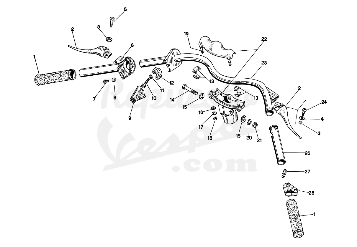 DESPIECE VESPA 125N 1953 CHASIS VT MOTOR V35M LÁMINA 12 - MANILLAR DESPIECE VESPA 125N 1953 CHASIS VT MOTOR V35M LÁMINA 12 - MANILLAR