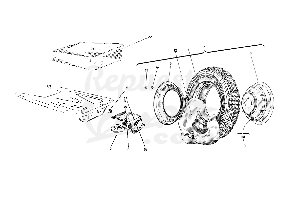 DESPIECE VESPA 125N 1953 CHASIS VT MOTOR V35M LÁMINA 18 - RUEDA - SOPORTE RUEDA - COJÍN ASIENTO TRASERO DESPIECE VESPA 125N 1953 CHASIS VT MOTOR V35M LÁMINA 18 - RUEDA - SOPORTE RUEDA - COJÍN ASIENTO TRASERO