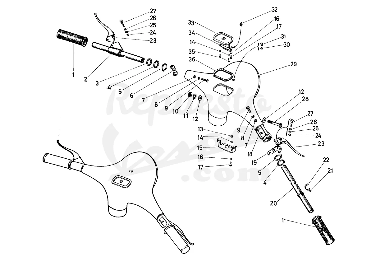 DESPIECE VESPA 125N 1958 CHASIS VT MOTOR V58M LÁMINA 12 - MANILLAR DESPIECE VESPA 125N 1958 CHASIS VT MOTOR V58M LÁMINA 12 - MANILLAR