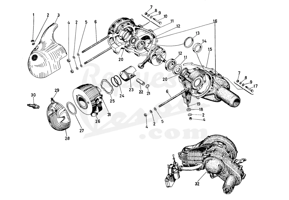 DESPIECE VESPA 125S 1956 CHASIS VTT MOTOR V72M LÁMINA 1 - GRUPO MOTOR - CARTER DESPIECE VESPA 125S 1956 CHASIS VTT MOTOR V72M LÁMINA 1 - GRUPO MOTOR - CARTER