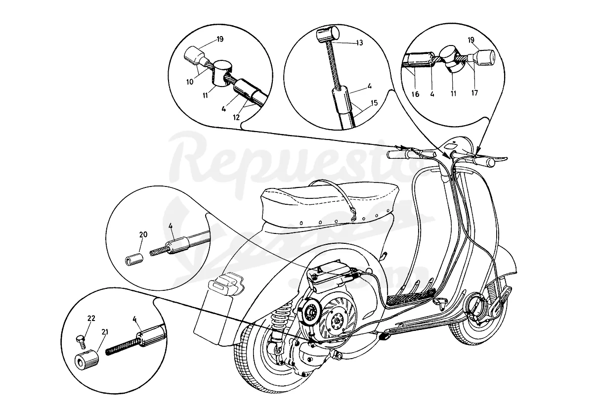 DESPIECE VESPA 125S 1956 CHASIS VTT MOTOR V72M LÁMINA 16 - CABLES Y FUNDAS: EMBRAGUE - FRENO DELANTERO - ACELERADOR DESPIECE VESPA 125S 1956 CHASIS VTT MOTOR V72M LÁMINA 16 - CABLES Y FUNDAS: EMBRAGUE - FRENO DELANTERO - ACELERADOR