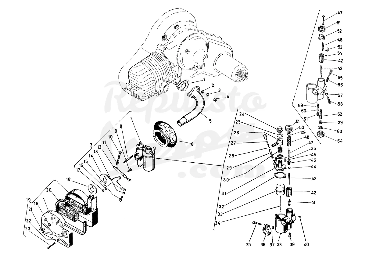 DESPIECE VESPA 125S 1956 CHASIS VTT MOTOR V72M LÁMINA 6 - ADMISIÓN DESPIECE VESPA 125S 1956 CHASIS VTT MOTOR V72M LÁMINA 6 - ADMISIÓN