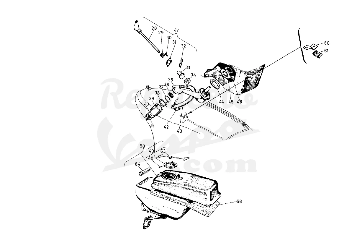 DESPIECE VESPA 125S 1956 CHASIS VTT MOTOR V72M LÁMINA 8A - DEPÓSITO DESPIECE VESPA 125S 1956 CHASIS VTT MOTOR V72M LÁMINA 8A - DEPÓSITO